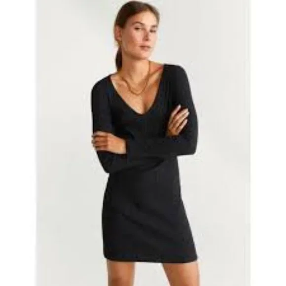 Mango | Dresses | Mango Charcoal Grey Vneck Sweater Dress | Poshmark